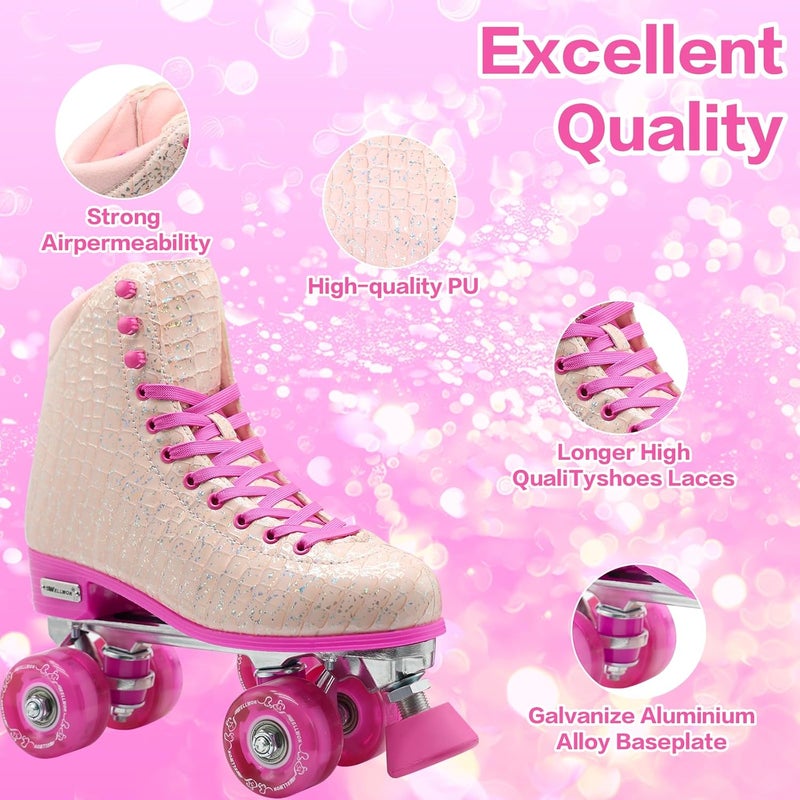 WELLWON Roller Skate for Women Girls and Kids, High-top Double Row-Classic Rollerskates Size 5 6 7 8 9 10 11 and Youth Size 2 3, Indoor Outdoor Roller Skates for Beginner Ladies with Light-up Wheels - Image 5